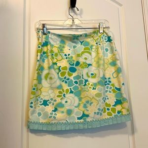 Ann Taylor size 2P spring colored a-line skirt with pleated detail.